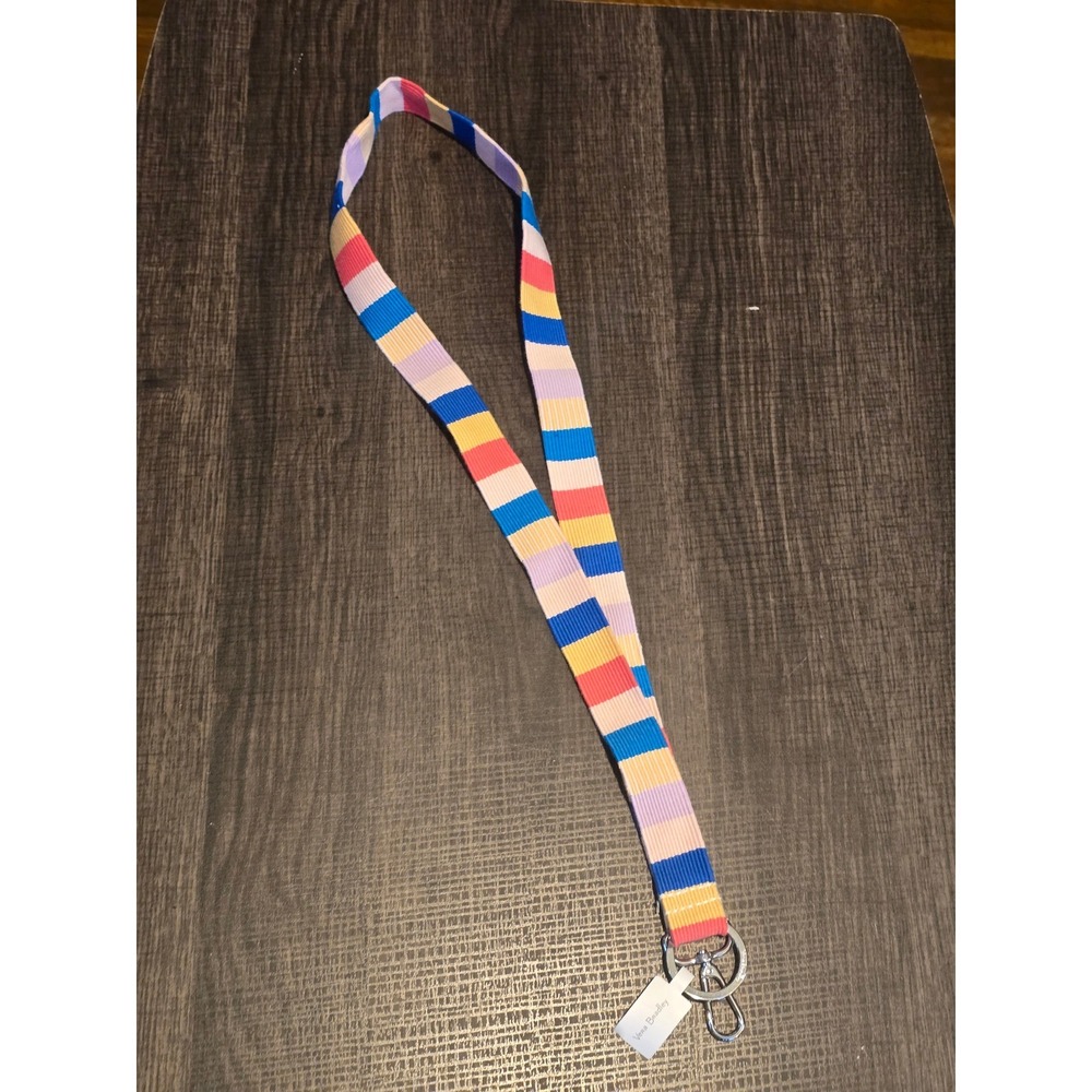 Vera Bradley Lanyard Tropics Plaid Multi Color Ribbon ID Badge Key Holder NWT